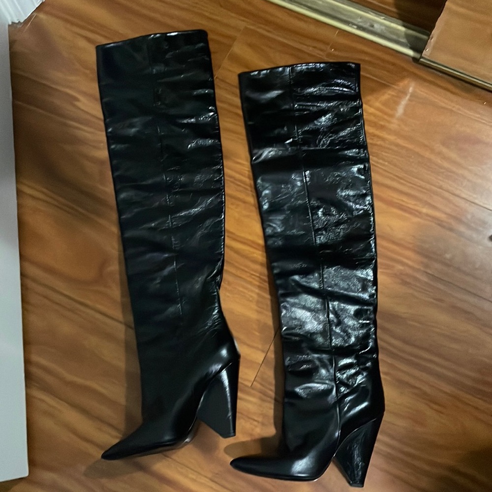 Thigh high leather Boots Saint Laurent YSL